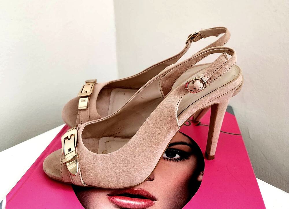 PRIMADONA Blush Golden Buckle Slingback Peep Toes Pumps 39/9